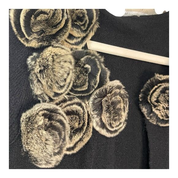 Gaby & Eden Women’s Small Black Open Cardigan Sweater Fur Rose Trim - Picture 4 of 9